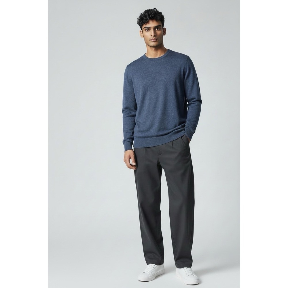 NWT Express Merino Wool Blend Crewneck Sweater Pullover Blue Size Small
